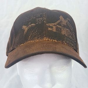 Brown Leather Embroidered adjustable 6 panel Legend duck hunting hat cap